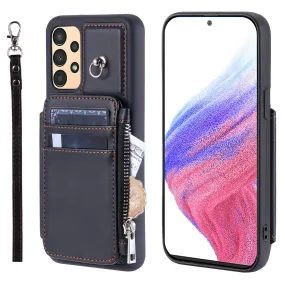 009 Anti-scratch Phone Case for Samsung Galaxy A13 4G / 5G , RFID Blocking PU TPU Cover Kickstand Zipper Wallet Shell with Strap