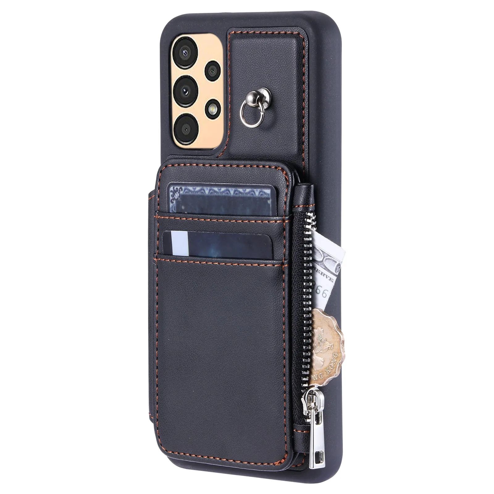 009 Anti-scratch Phone Case for Samsung Galaxy A13 4G / 5G , RFID Blocking PU TPU Cover Kickstand Zipper Wallet Shell with Strap