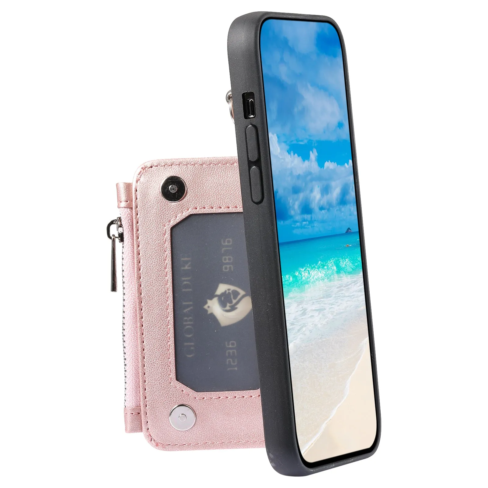 009 Anti-scratch Phone Case for Samsung Galaxy A13 4G / 5G , RFID Blocking PU TPU Cover Kickstand Zipper Wallet Shell with Strap