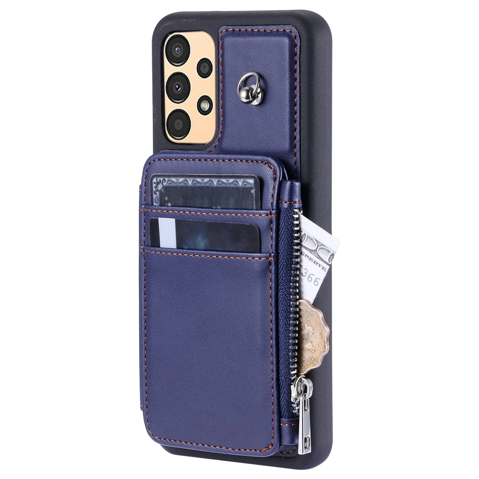 009 Anti-scratch Phone Case for Samsung Galaxy A13 4G / 5G , RFID Blocking PU TPU Cover Kickstand Zipper Wallet Shell with Strap