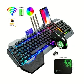 2.4 GHz Wireless Rechargeable Keyboard Mouse Combo Set 4800mAh Long Battery 16 Color modes RGB LED Backlit Mechanical Feel Gamer Keyboard 2400DPI LED Breathing Optical Mouse Mice Compatible with Pc