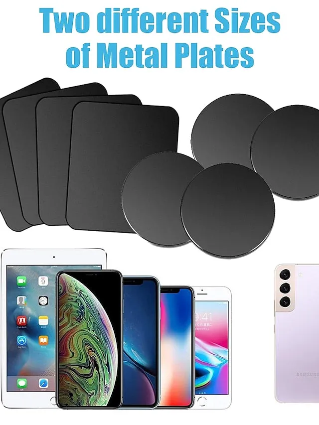 8Pack Universal Metal Plate for Magnetic Phone Car Mount Holder Cradle with Adhesive (Compatible with Magnetic Mounts) - 4 Rectangle and 4 Round, Black