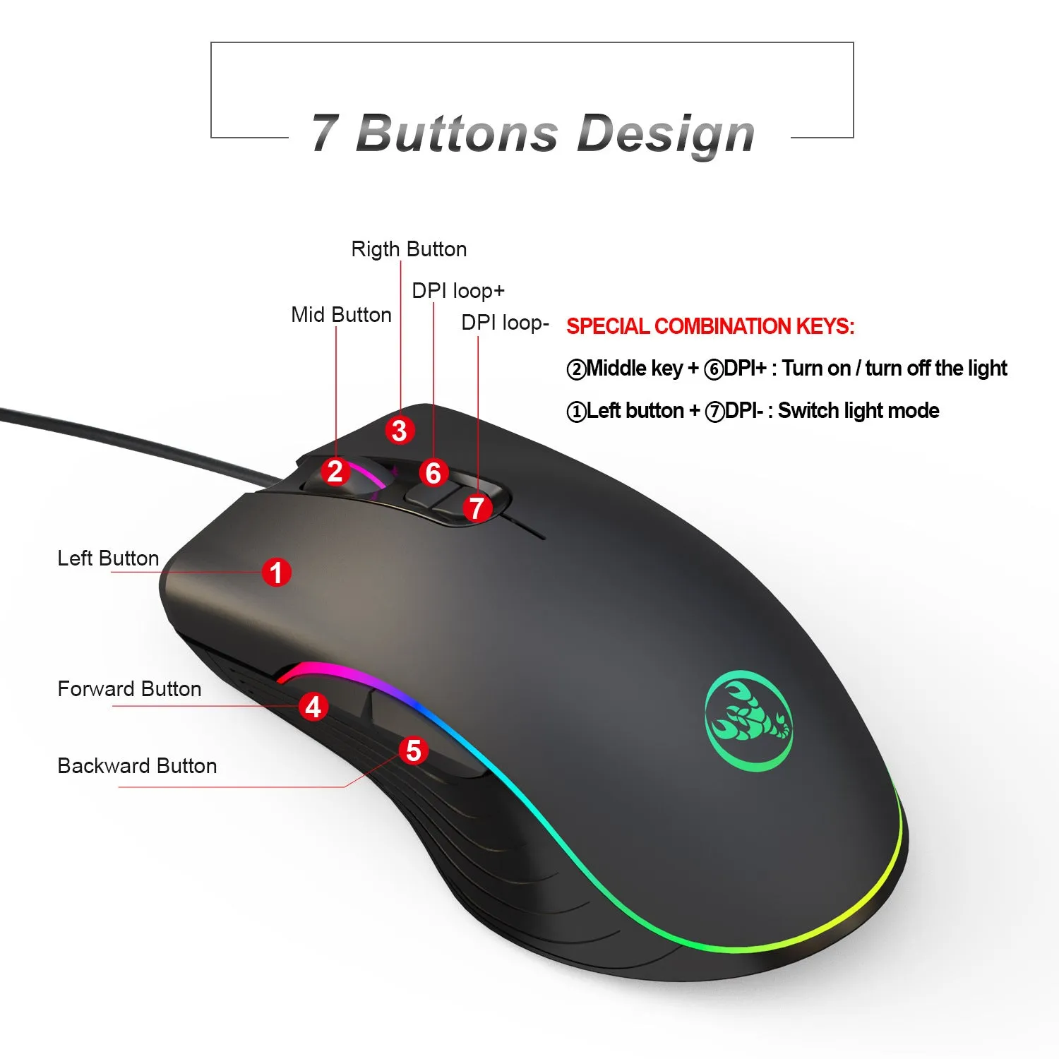 A867 RGB luminous gaming mouse wired programming mouse four-speed adjustable