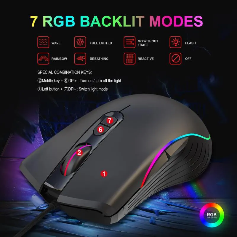 A867 RGB luminous gaming mouse wired programming mouse four-speed adjustable