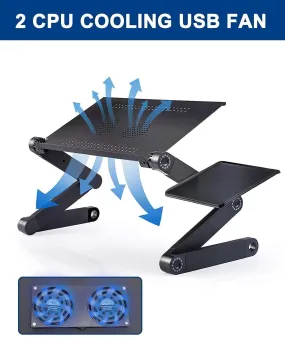 Adjustable Laptop Desk, Laptop Stand for Bed Portable Lap Desk Foldable Table Workstation Notebook Riser with Mouse Pad, Ergonomic Computer Tray Reading Holder Bed Tray Standing Desk, 2 Cooling Fan