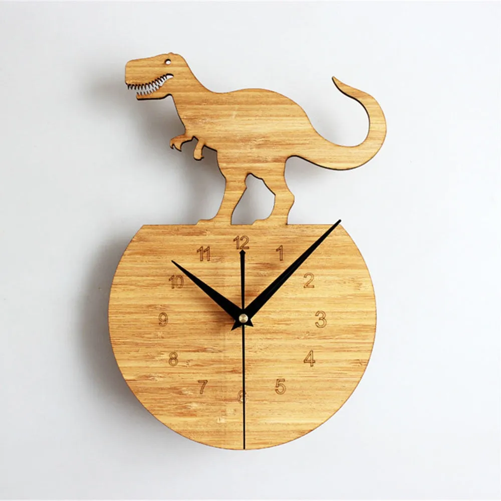 Advanced 30cm Art Wood Wall Clock Luxury Natural Rural Style Vogue Jurassic Dinosaur Shape Geometric Silently Decor Home Clock