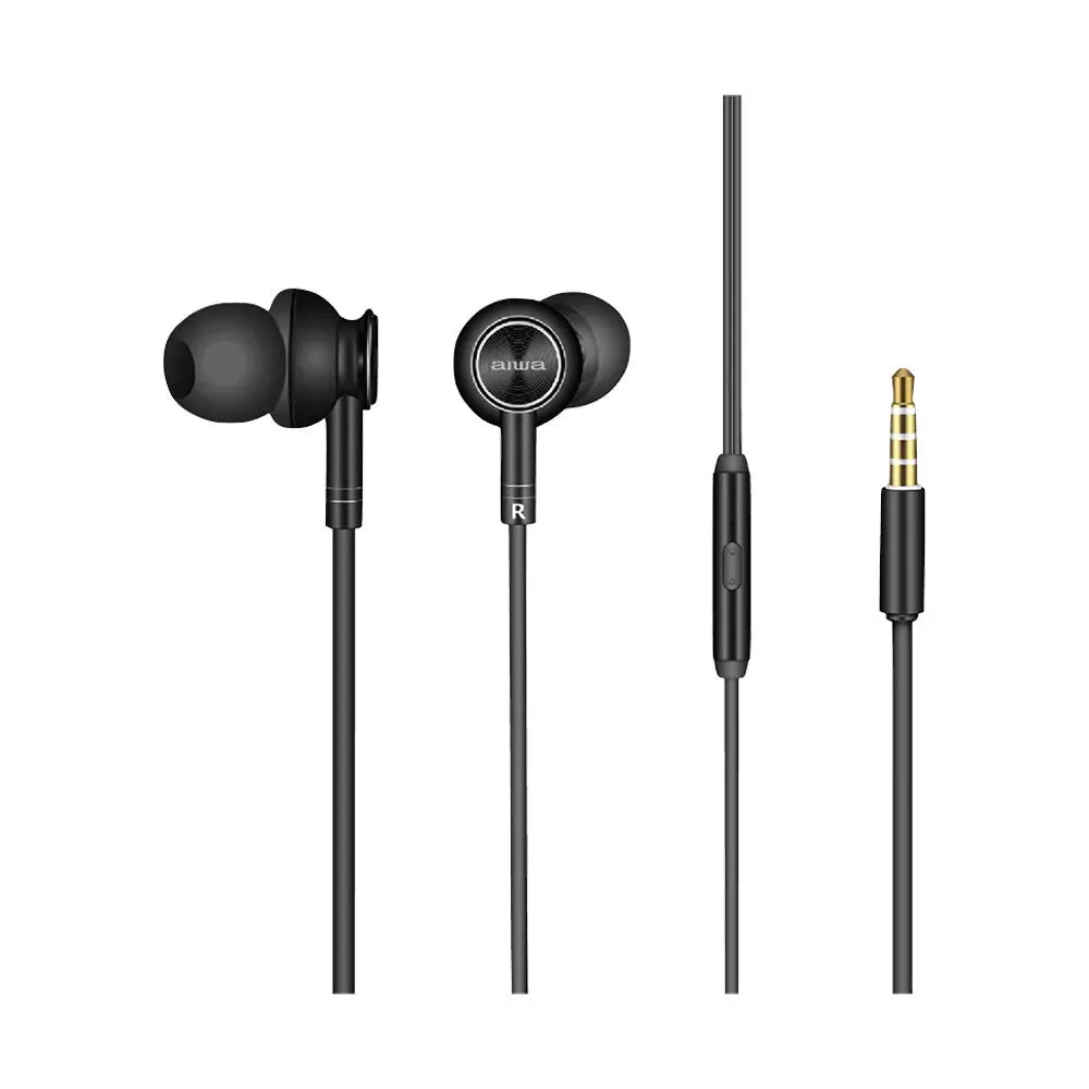 Aiwa In-Ear Gel Performance Wired Earbuds with Mic (Black)