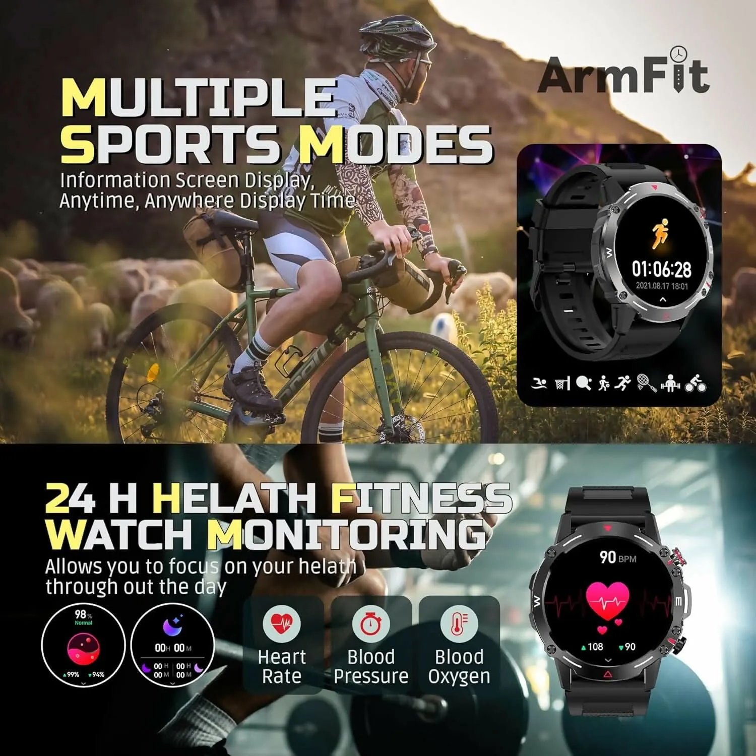 AMOLED Always-On display Smartwatch with BT Calling & Waterproof Fitness Monitoring for Android & iOS(Black)