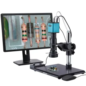 AmScope H800 Zoom Inspection Stereo Microscope 0.7X-5X Magnification with 96-LED Ring Light   1080P HDMI Auto-focus Camera