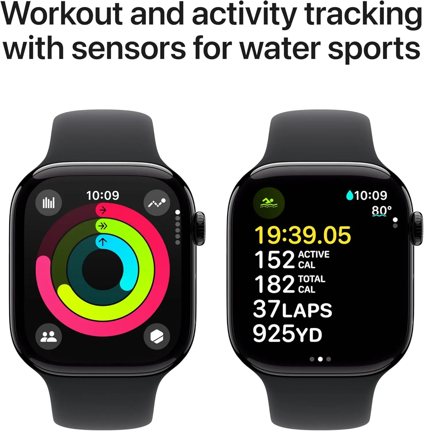 Apple Watch Series 10 GPS 46 mm Smartwatch with Jet Black Aluminium Case with Black Sport Band - M/L.