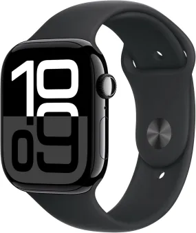 Apple Watch Series 10 GPS 46 mm Smartwatch with Jet Black Aluminium Case with Black Sport Band - M/L.