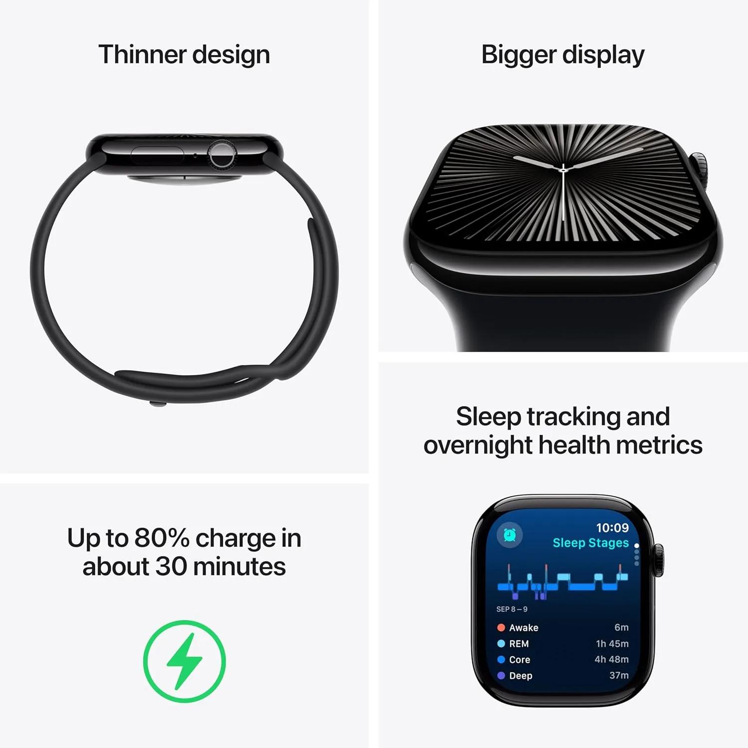 Apple Watch Series 10 GPS 46 mm Smartwatch with Jet Black Aluminium Case with Black Sport Band - M/L.