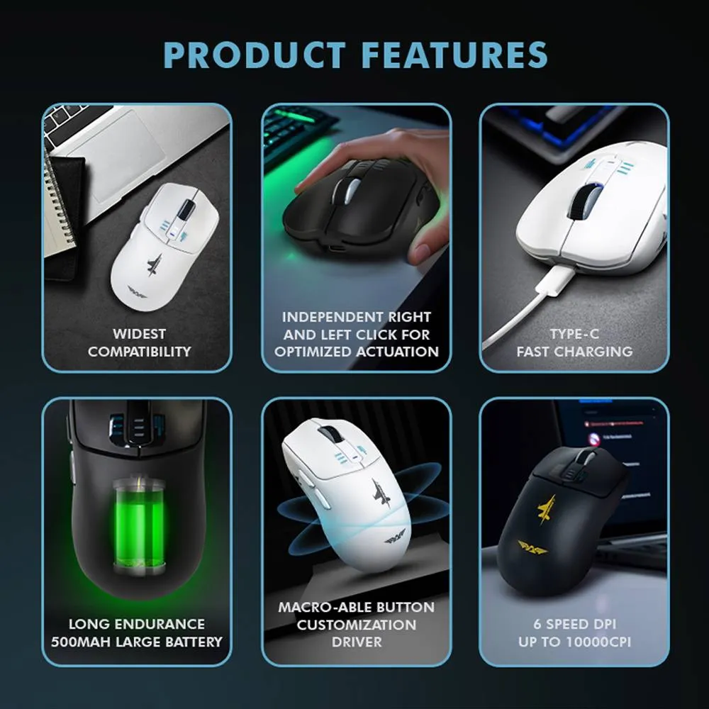 Armaggeddon Mirage V Bluetooth 5.0 Wireless 2.4G Rechargeable 10000 CPI Gaming Mouse - Black / White