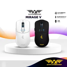 Armaggeddon Mirage V Bluetooth 5.0 Wireless 2.4G Rechargeable 10000 CPI Gaming Mouse - Black / White