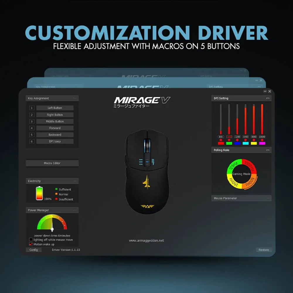 Armaggeddon Mirage V Bluetooth 5.0 Wireless 2.4G Rechargeable 10000 CPI Gaming Mouse - Black / White