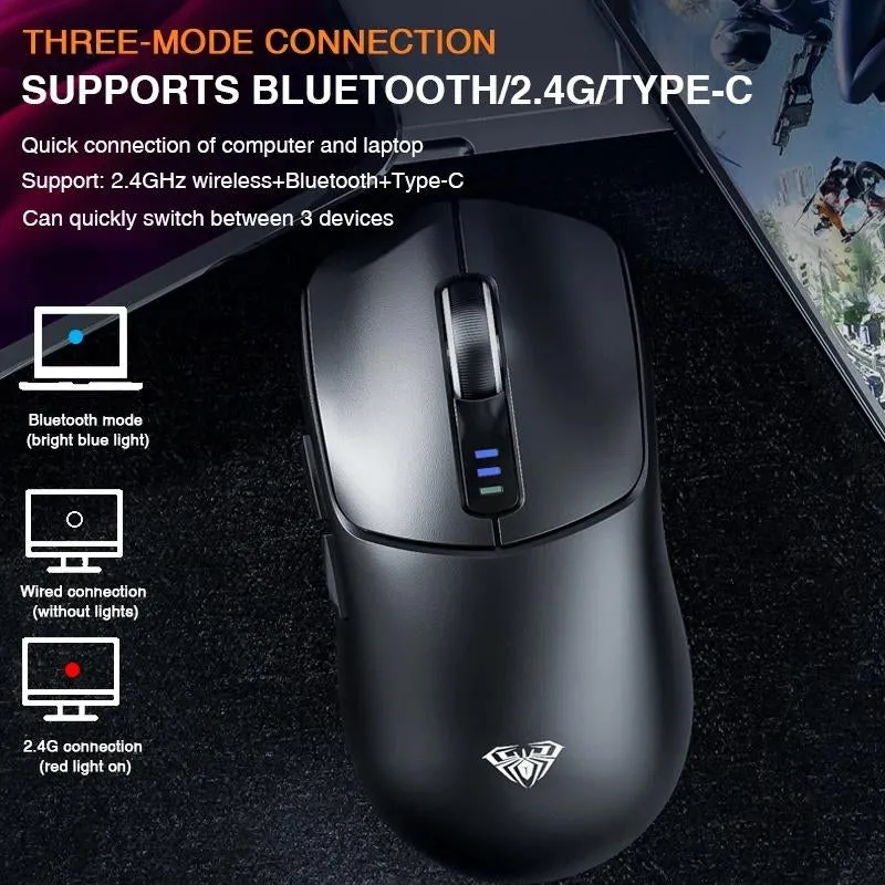 AULA SC580 Wireless Gaming Mouse 2.4G Bluetooth USB-C Gaming Mouse 10000 DPI Rechargeable Mouse with 6 Programmable Buttons for Laptop/Pc/Mac/Tablet