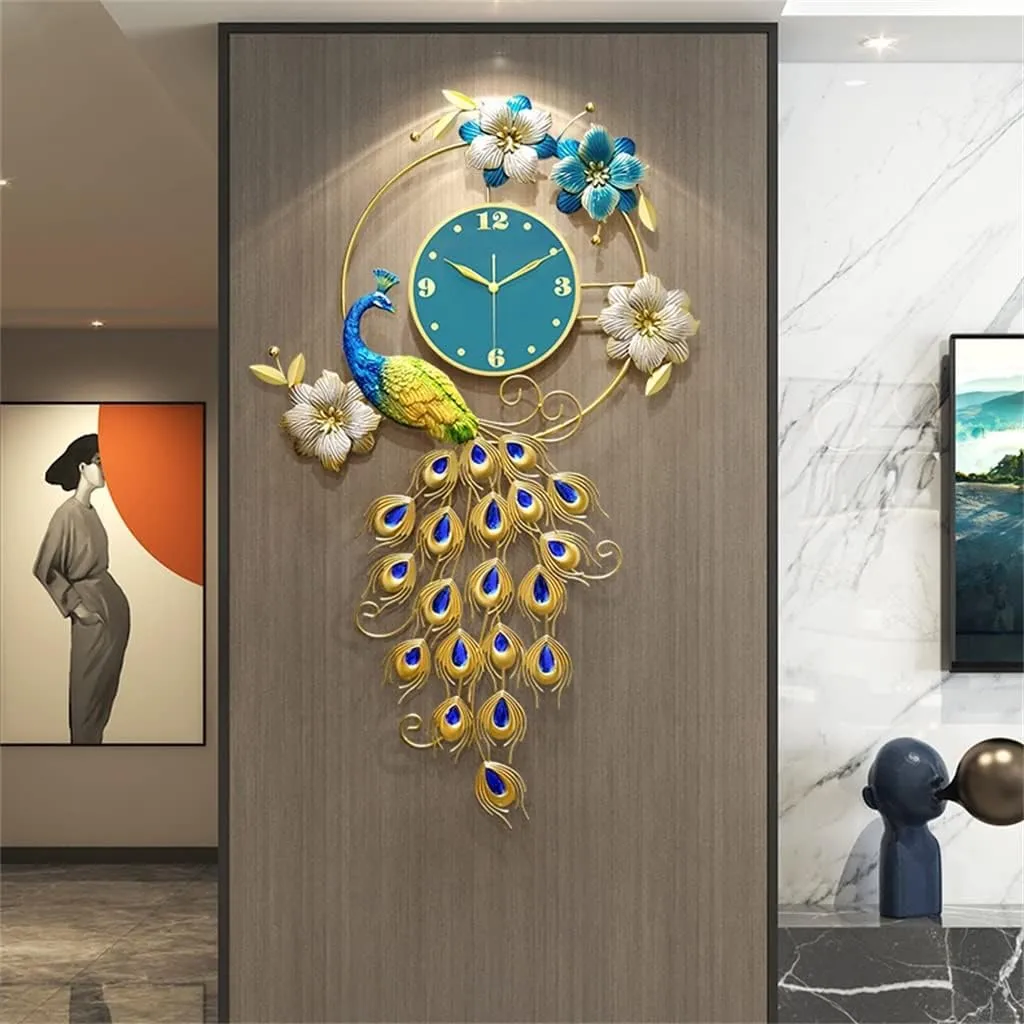 AVIAXO Peacock Wall Clocks Large Decorative, Big Clock For Digital Wall Living Room Décor, European Style Peacock Wall Clock Crystal Luxury Clock Creative Personality Modern(62X102Cm)