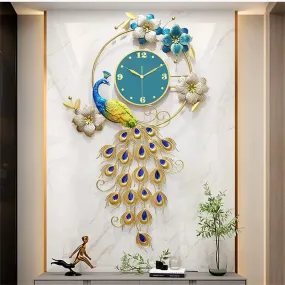 AVIAXO Peacock Wall Clocks Large Decorative, Big Clock For Digital Wall Living Room Décor, European Style Peacock Wall Clock Crystal Luxury Clock Creative Personality Modern(62X102Cm)