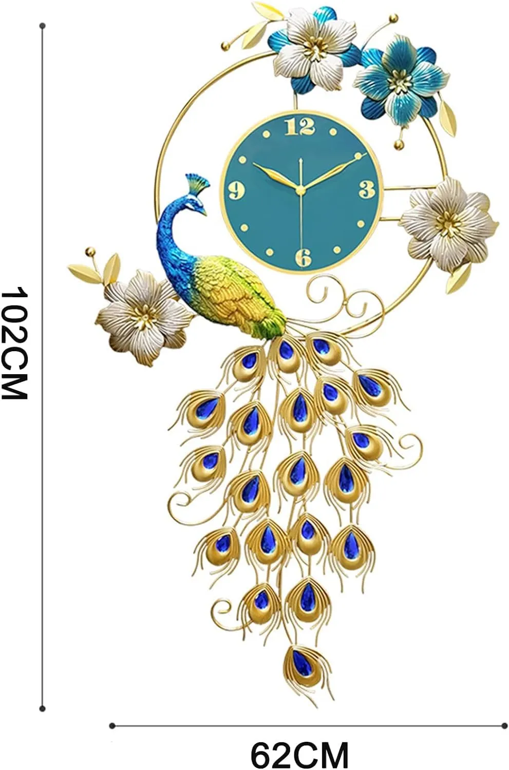 AVIAXO Peacock Wall Clocks Large Decorative, Big Clock For Digital Wall Living Room Décor, European Style Peacock Wall Clock Crystal Luxury Clock Creative Personality Modern(62X102Cm)