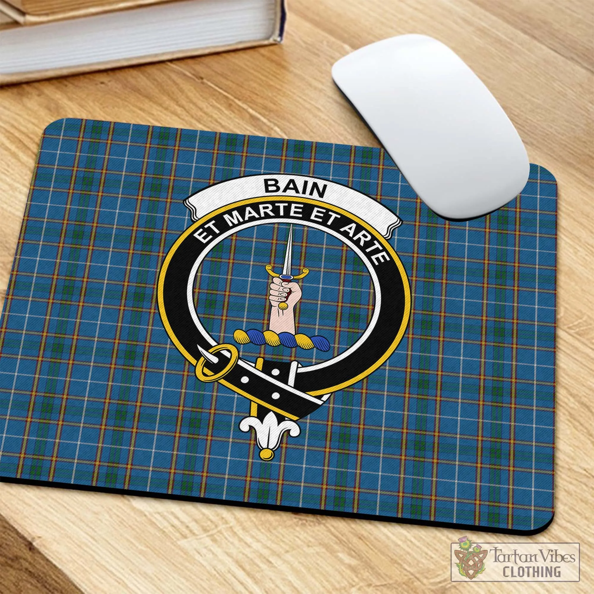 Bain Tartan Mouse Pad with Family Crest