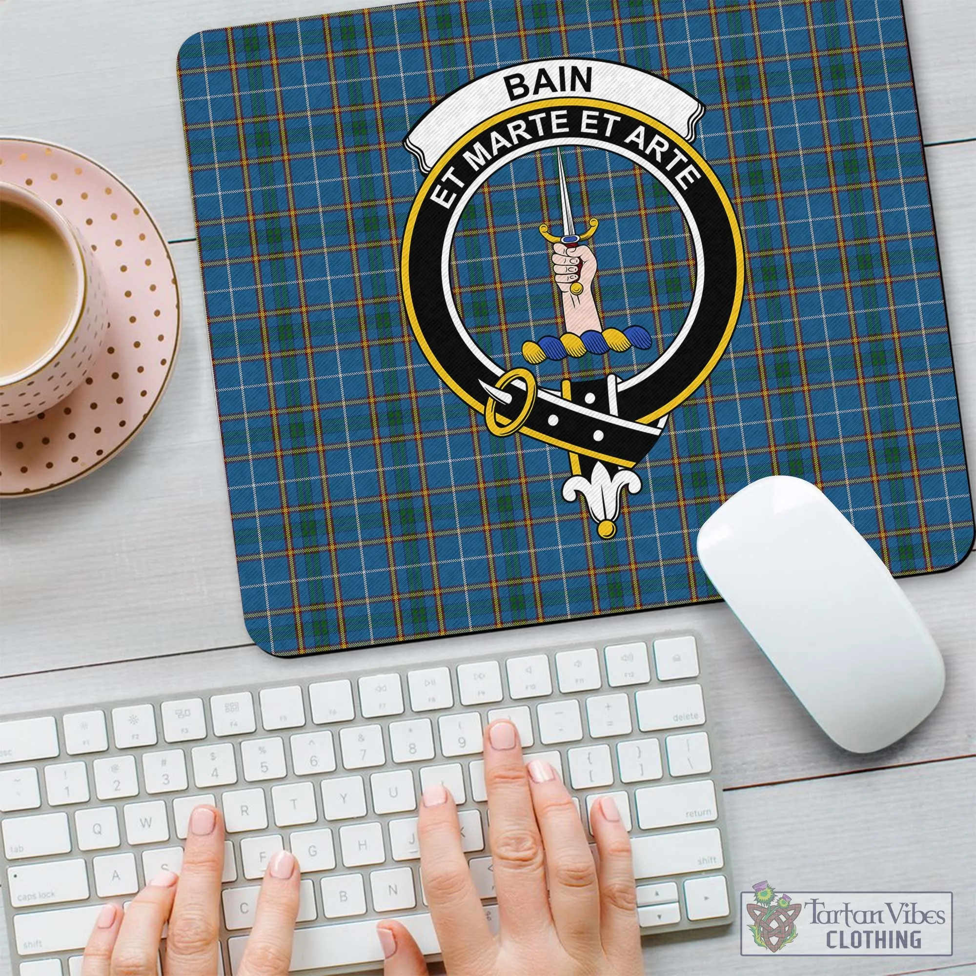 Bain Tartan Mouse Pad with Family Crest