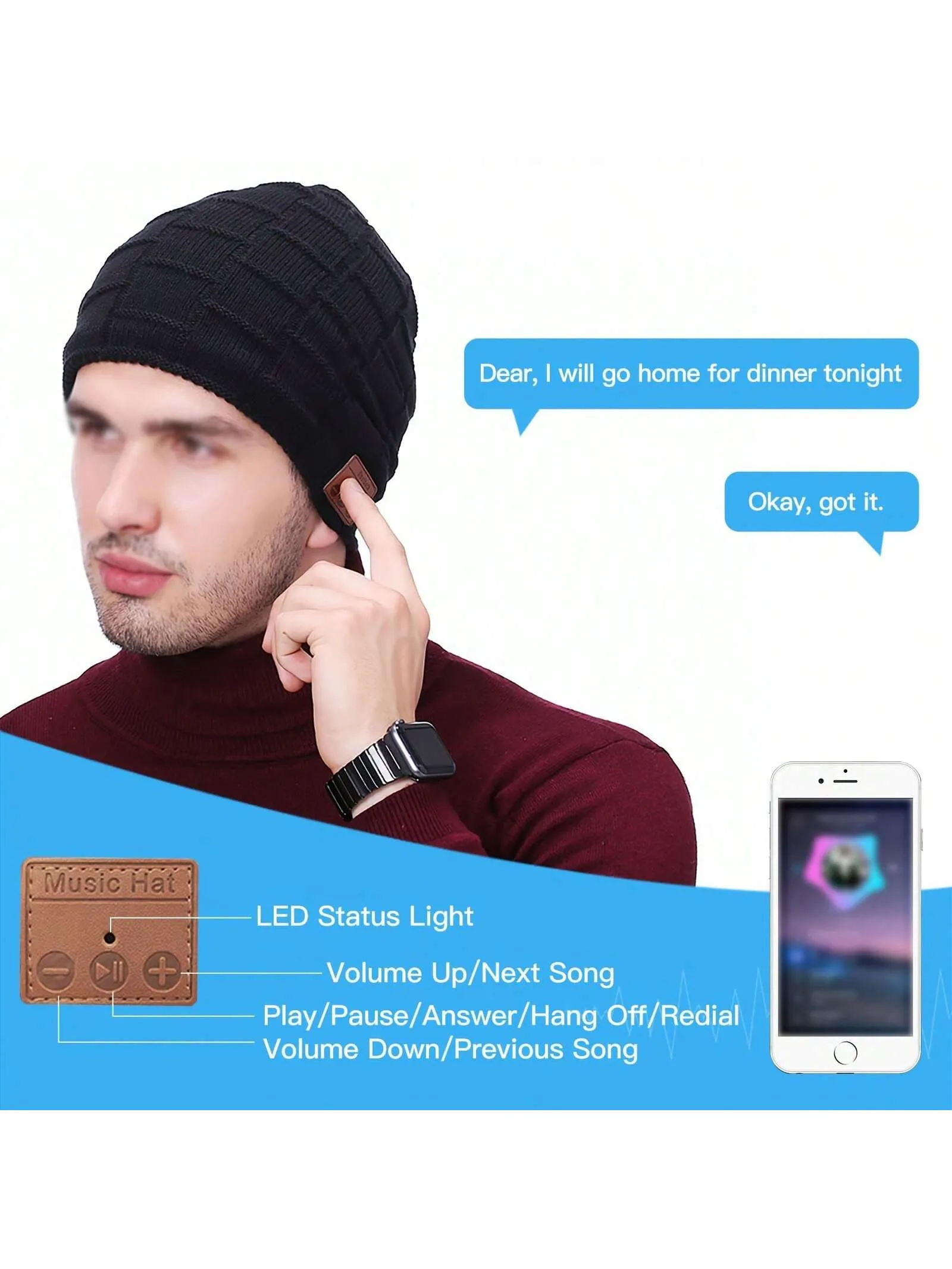 Beanie Hat For Men Women Unisex Wireless Music Hat