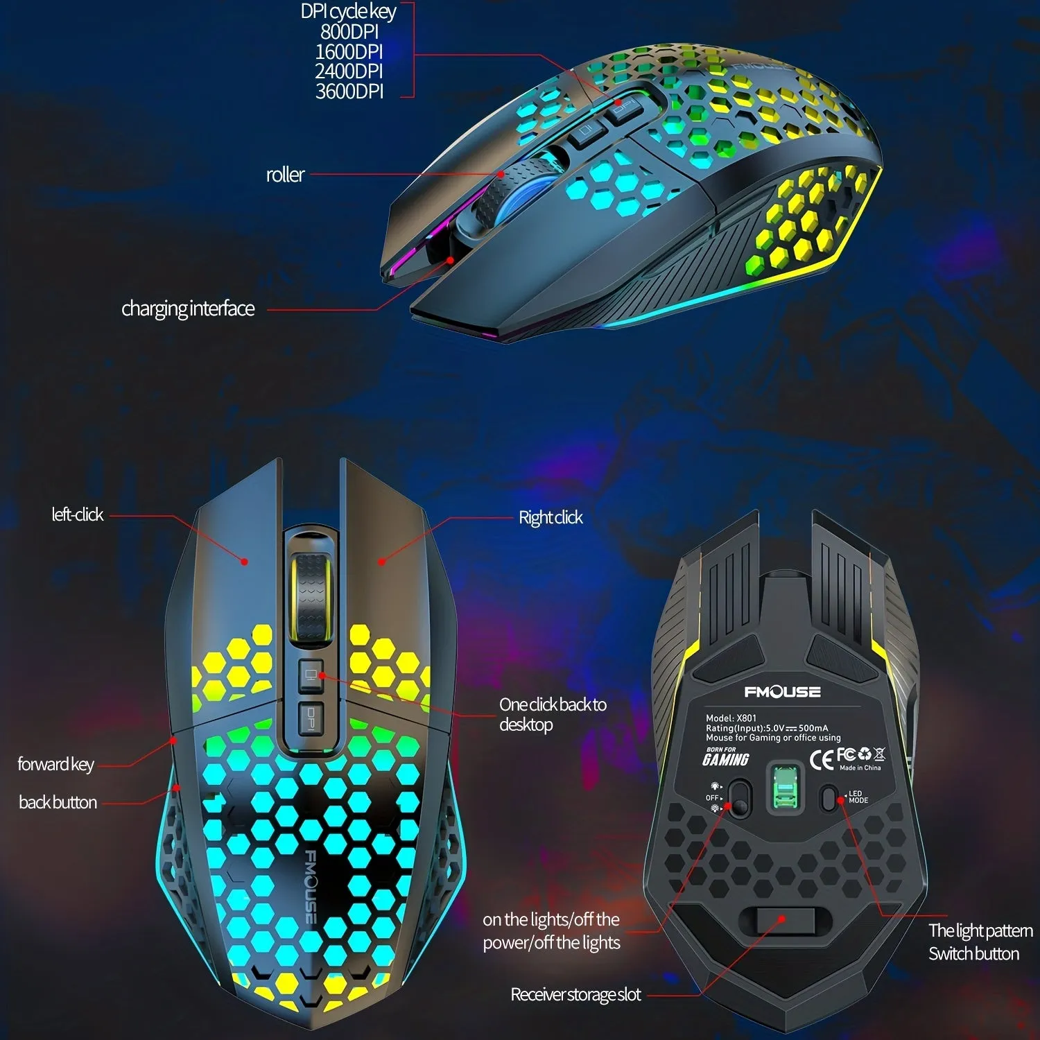 Best Wireless Mouse | Rechargeable Gaming  Hole Mouse 1600DPI