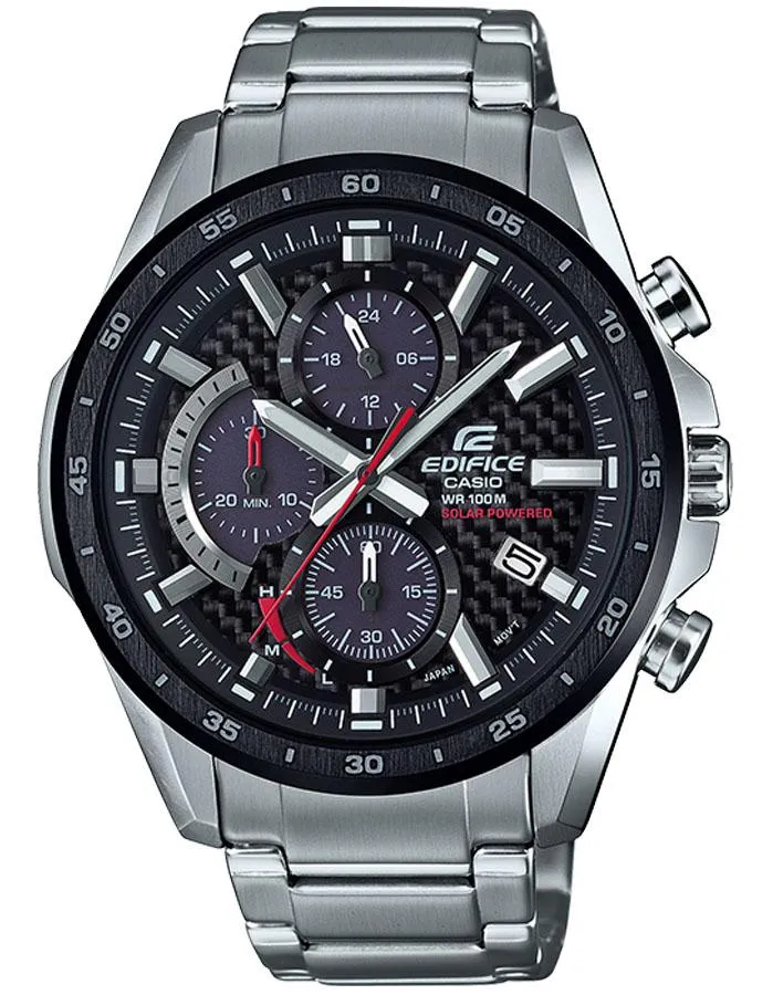 Casio Edifice EQS900 Series Mens Watch - Chrono - Carbon Dial - Stainless - Date