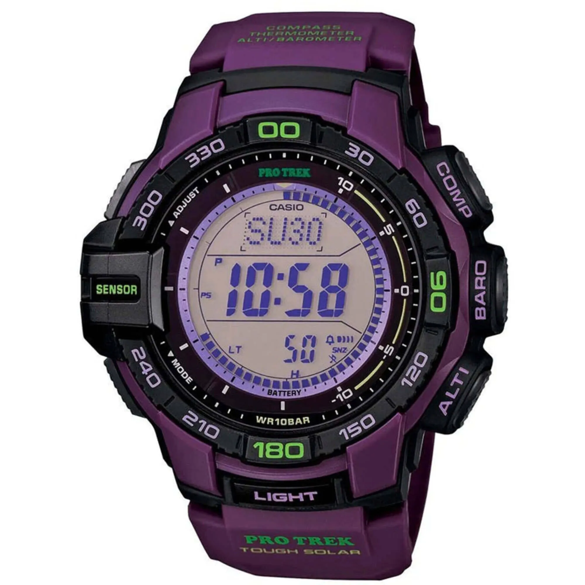 Casio Men's Watch - Pro Trek Grey Digital Dial Purple Resin Strap | PRG270-6A