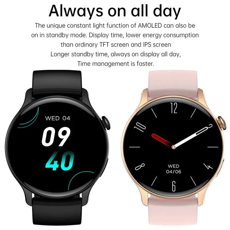 Chic Women's Bluetooth Smartwatch with Customizable AMOLED Screen and NFC Functionality