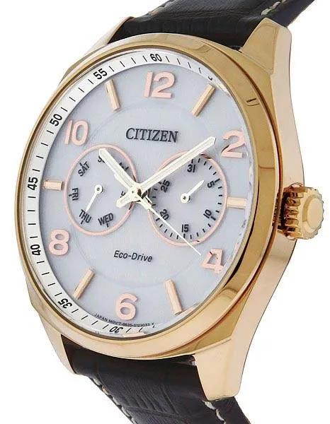 Citizen Eco-Drive Mens Analog Day/Date Watch - Rose Gold-Tone - White Dial