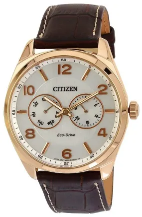 Citizen Eco-Drive Rose Gold Brown Leather Strap Men's Watch AO9024-08A