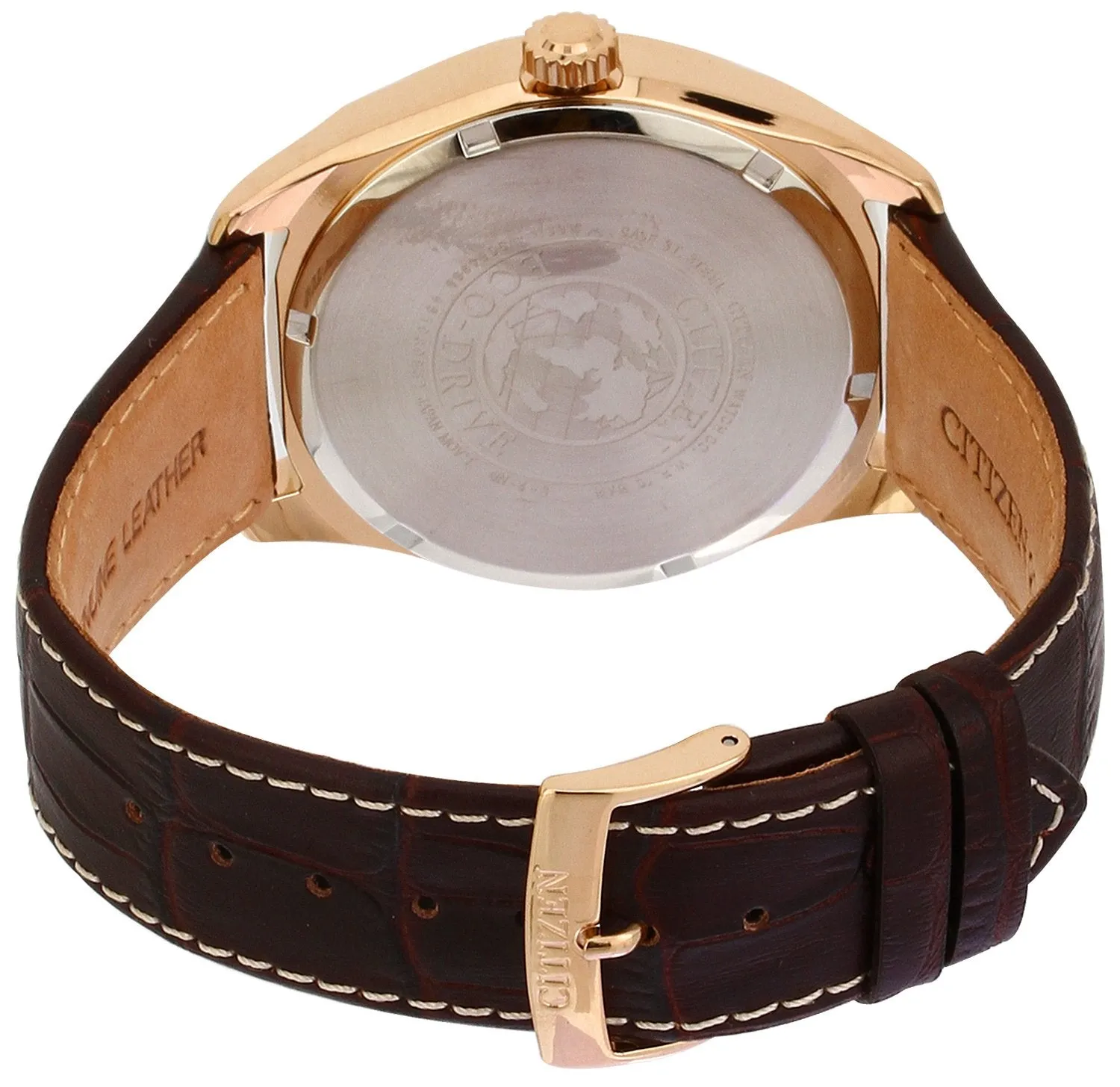 Citizen Eco-Drive Rose Gold Brown Leather Strap Men's Watch AO9024-08A