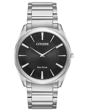 Citizen Mens Stilleto Eco-Drive Watch - Black Dial - Stainless Steel - Bracelet