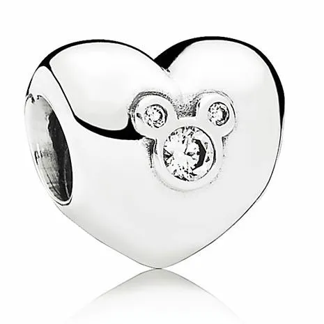 Clear CZ Mickey Mouse Heart Bead Charm