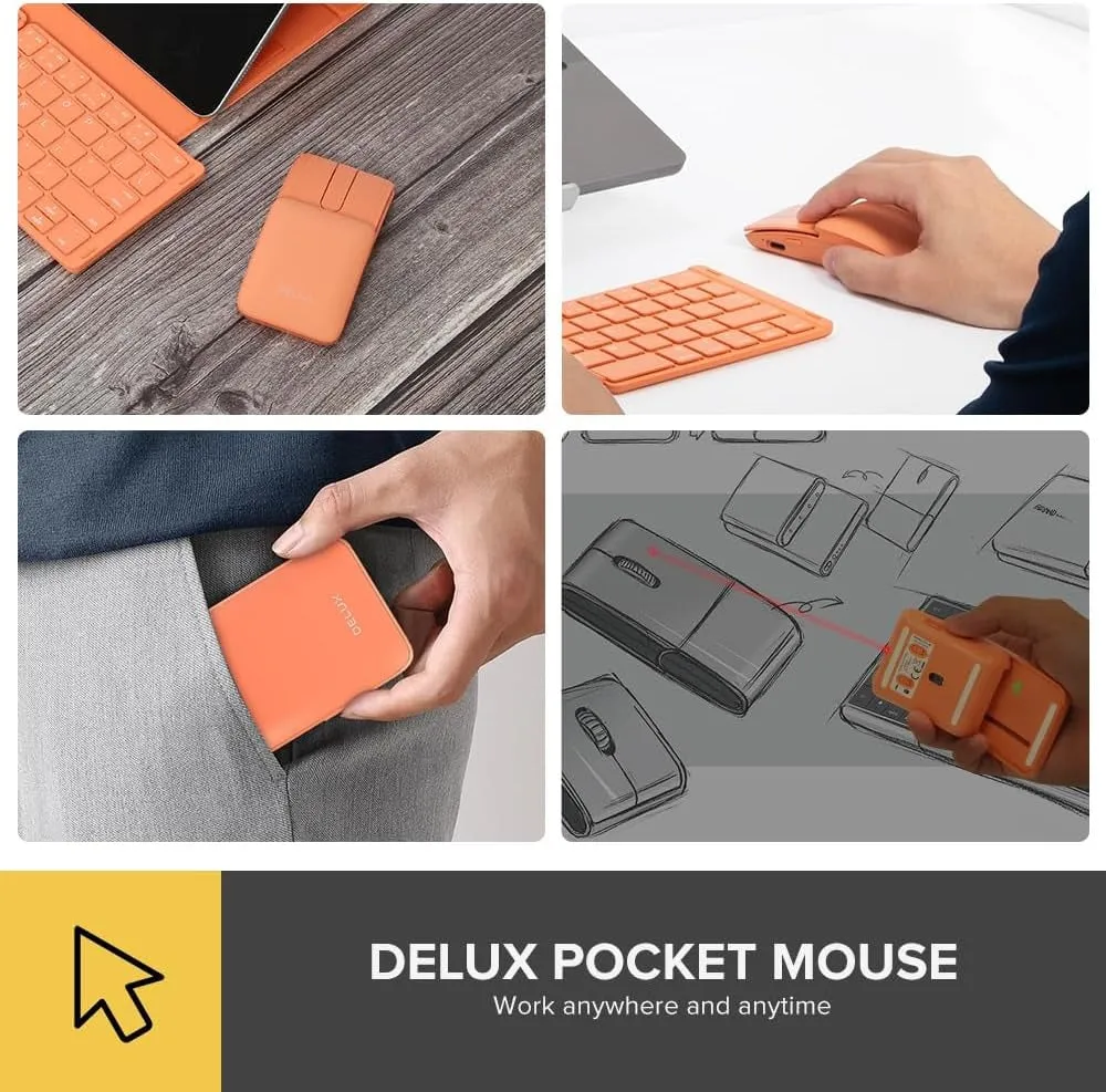 [CLEARANCE] Delux MF10 PRO Bluetooth Wireless Pocket Sliding Optical Mouse and Presenter with Up to 1600 DPI Resolution Sensor, Built-In Red Laser Pointer, and Rechargeable 40 Hour Battery for PC & Laptop Computers and Tablets