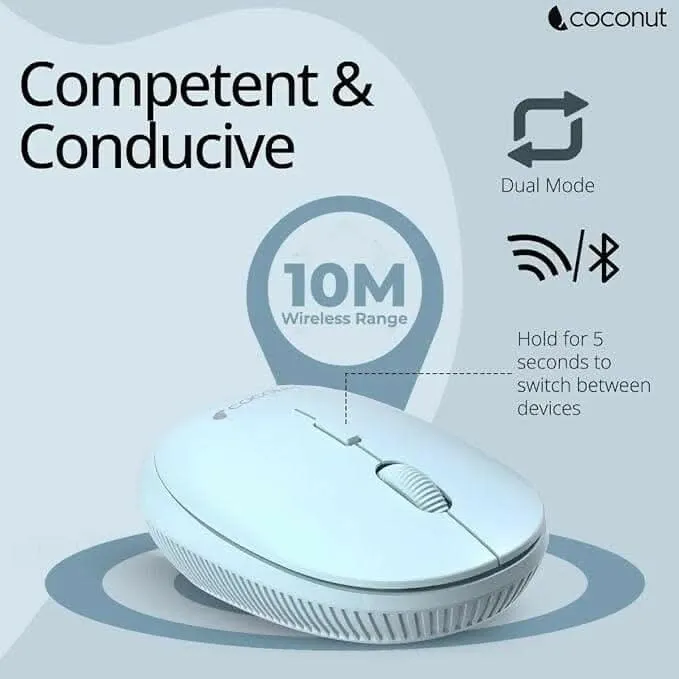 Coconut Glory Wireless & Bluetooth Mouse(Blue)