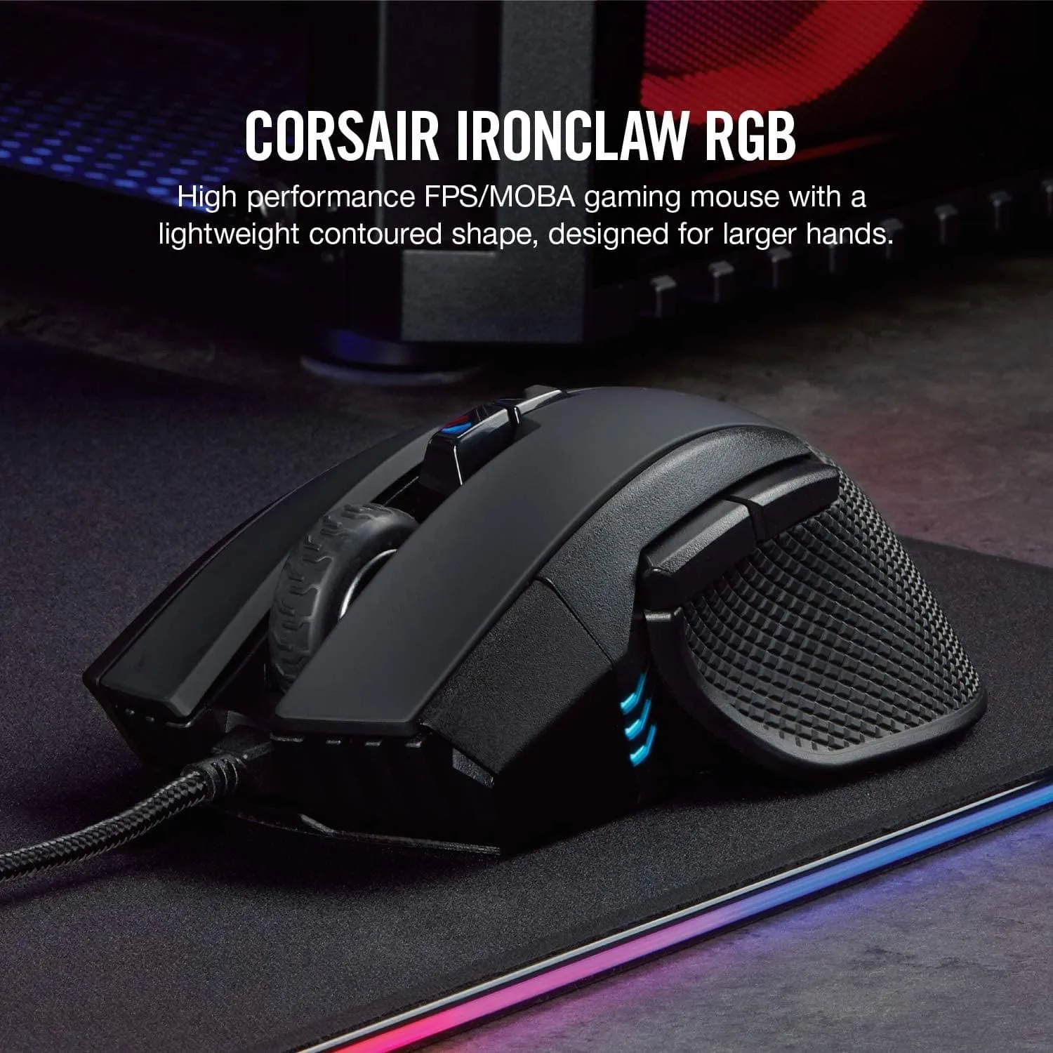 CORSAIR IRONCLAW RGB Wired FPS/MOBA Gaming Mouse – 18,000 DPI – 7 Programmable Buttons – Designed for Large Hands – iCUE Compatible – PC, Mac, PS5, PS4, Xbox – Black