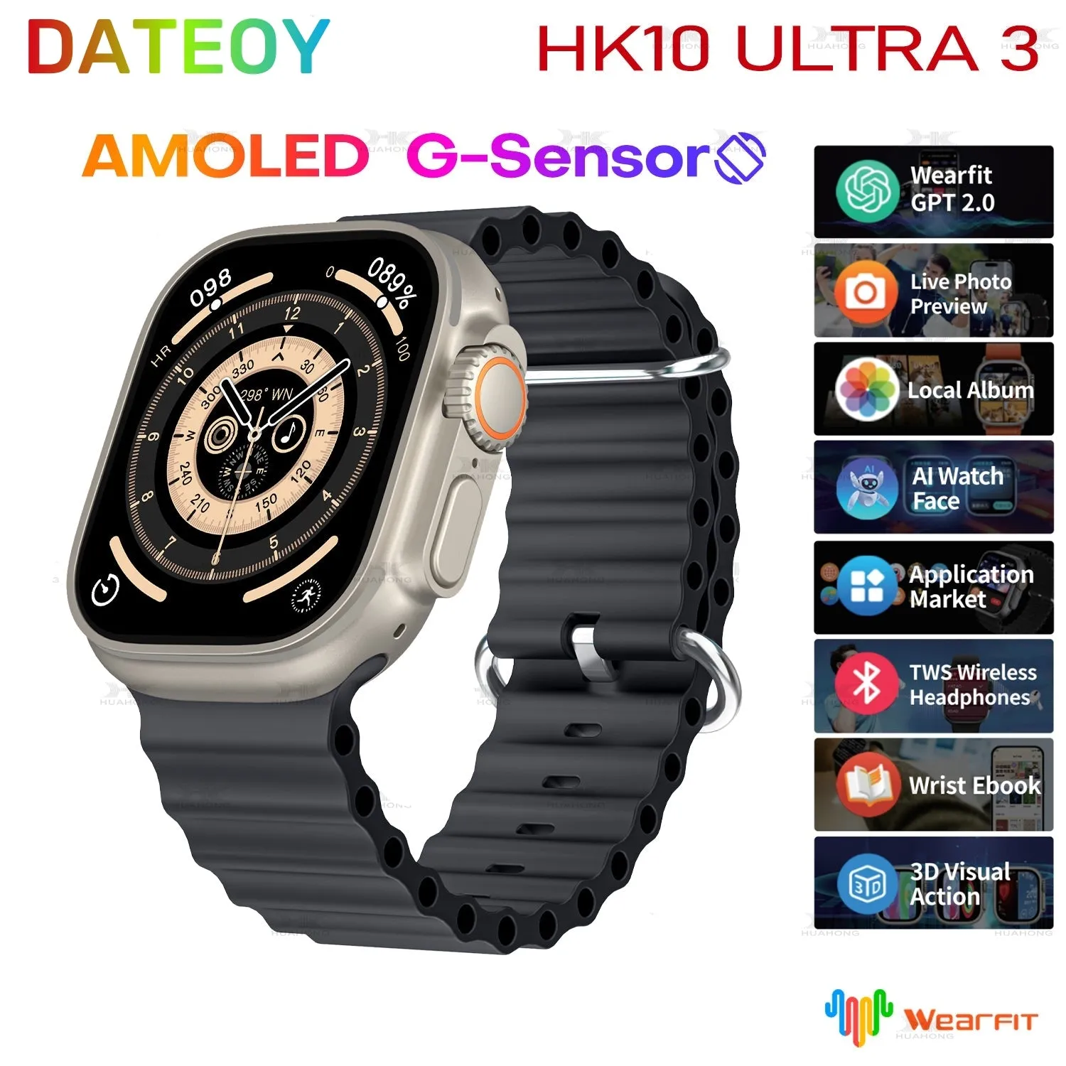 DATEOY HK10 ULTRA 3 Smartwatch – 2.02" AMOLED Display, 1GB ROM, 1GB Rom Support Local Music TWS Connection, AI Features