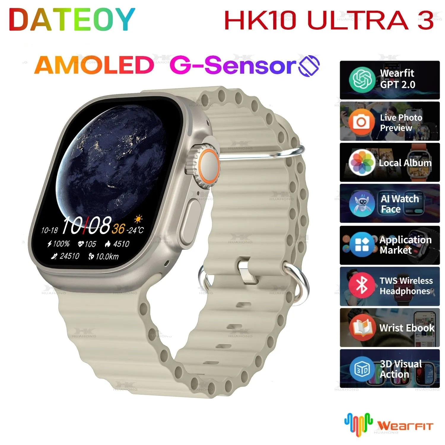 DATEOY HK10 ULTRA 3 Smartwatch – 2.02" AMOLED Display, 1GB ROM, 1GB Rom Support Local Music TWS Connection, AI Features