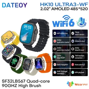 DATEOY HK10 ULTRA 3 WiFi Version GEN2 Smartwatch – TikTok App, Chatgpt, 2.02" AMOLED Display, 2GB ROM, Local/Online Music, Onlie Video, TWS Connection, AI Features