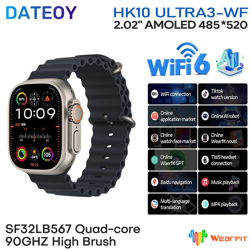 DATEOY HK10 ULTRA 3 WiFi Version GEN2 Smartwatch – TikTok App, Chatgpt, 2.02" AMOLED Display, 2GB ROM, Local/Online Music, Onlie Video, TWS Connection, AI Features