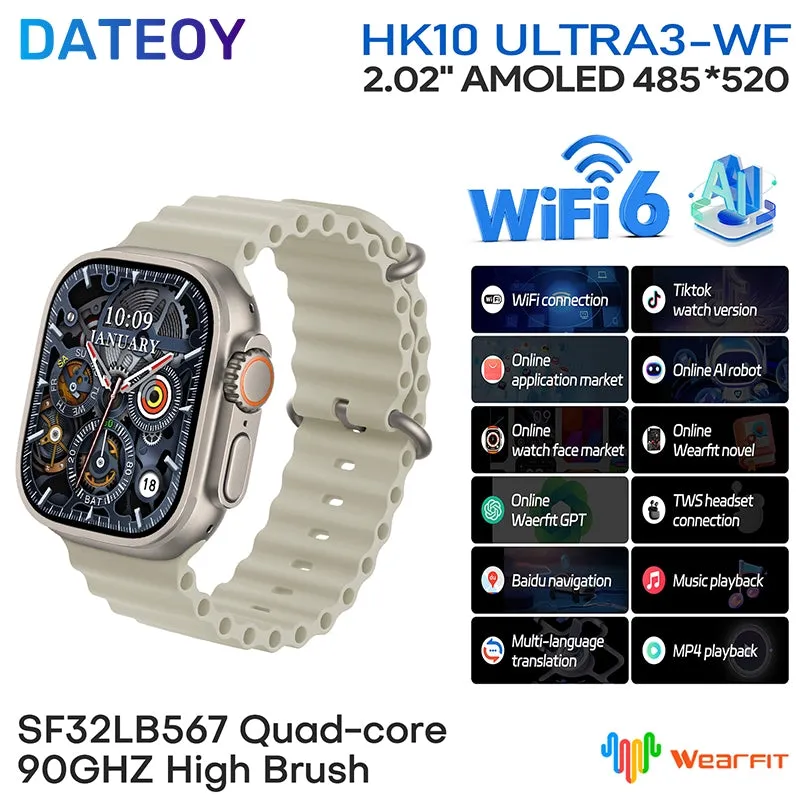 DATEOY HK10 ULTRA 3 WiFi Version GEN2 Smartwatch – TikTok App, Chatgpt, 2.02" AMOLED Display, 2GB ROM, Local/Online Music, Onlie Video, TWS Connection, AI Features