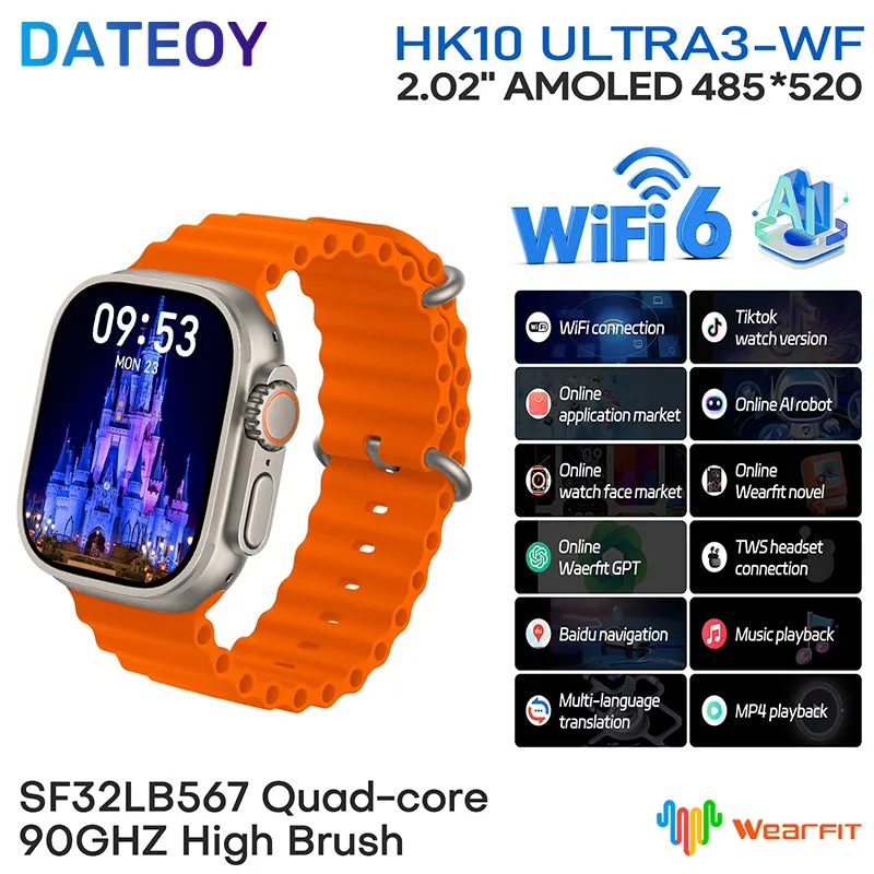 DATEOY HK10 ULTRA 3 WiFi Version GEN2 Smartwatch – TikTok App, Chatgpt, 2.02" AMOLED Display, 2GB ROM, Local/Online Music, Onlie Video, TWS Connection, AI Features