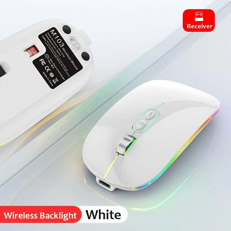 Dual Mode Bluetooth 2.4G Wireless Mouse One-Click Desktop Function Type-C Rechargeable Silent Backlight Mice for Laptop PC New