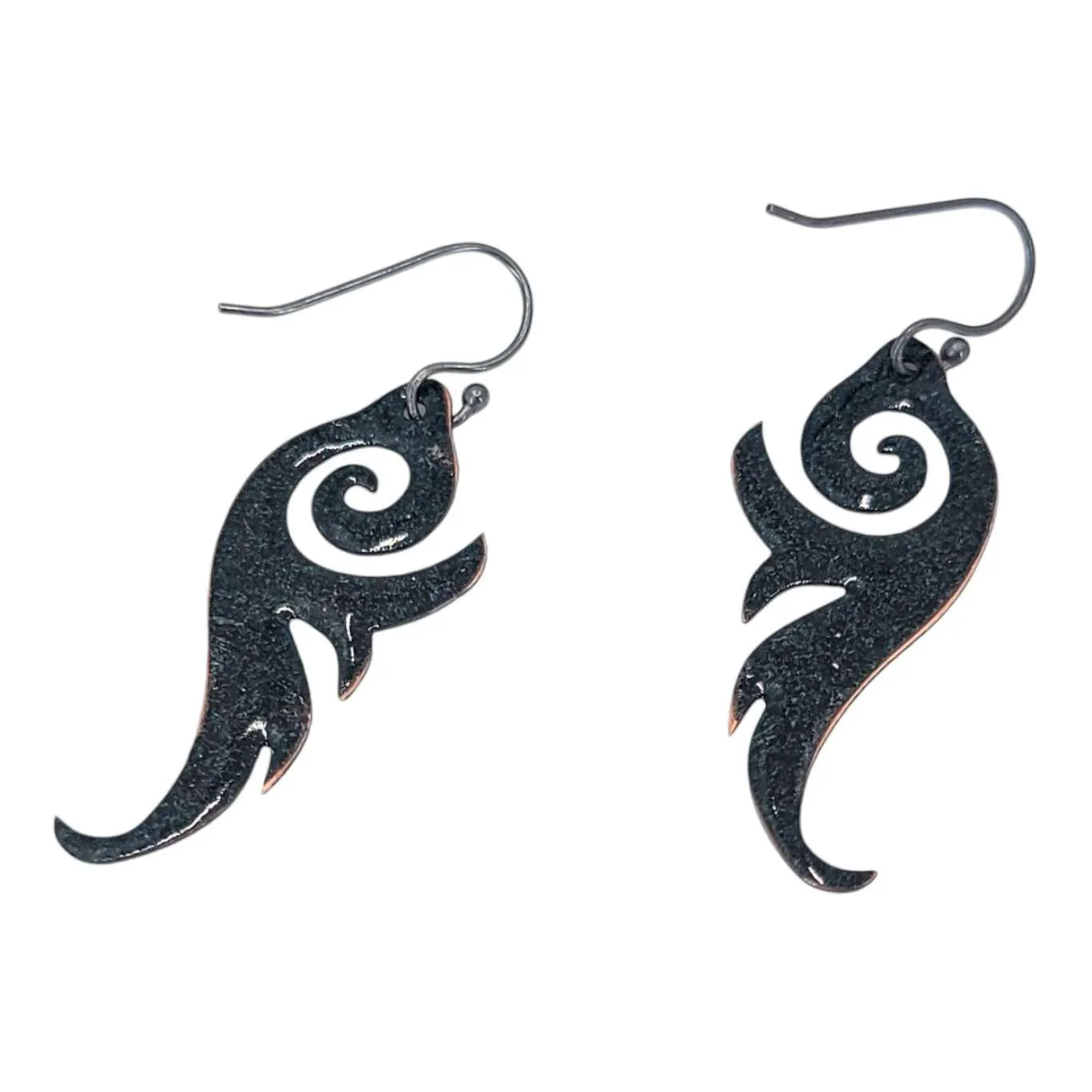 Earrings - Black Spiral Wings by Magpie Mouse Studios