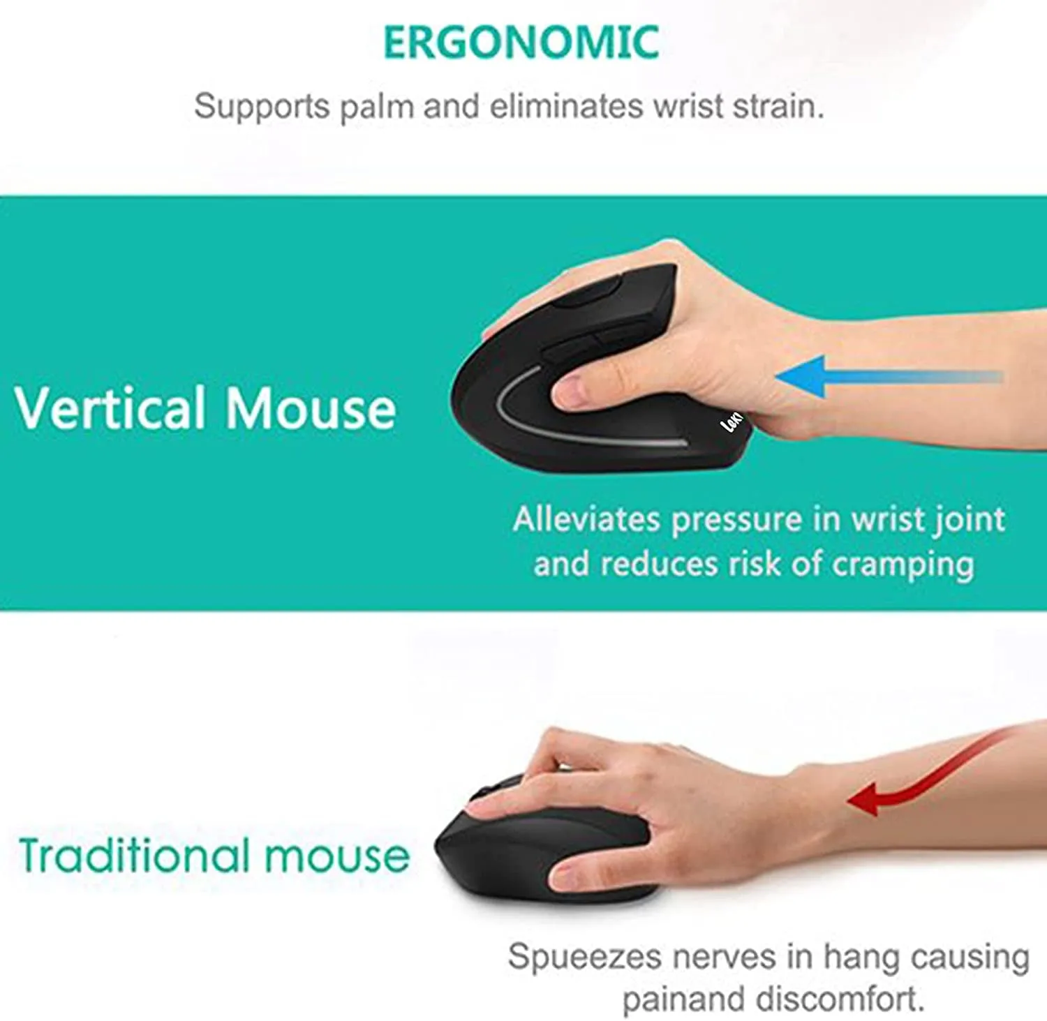 Ergonomic Mouse, LEKVEY Vertical Wireless Mouse - Rechargeable 2.4Ghz Optical Vertical Mice : 3 Adjustable DPI 800/1200/1600 Levels 6 Buttons, for Laptop, PC, Computer, Desktop, Notebook Etc, Black