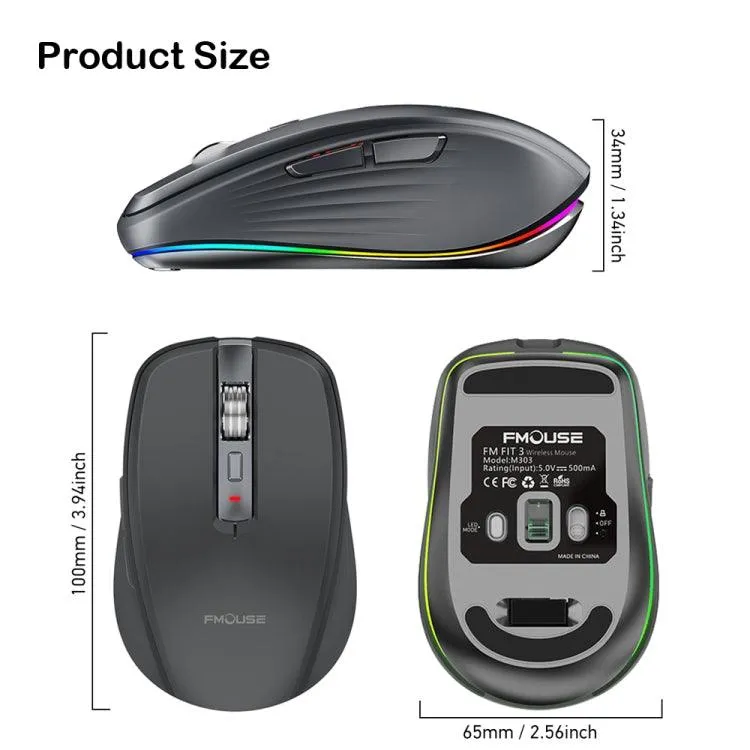 Ergonomic Rechargeable RGB Mouse with Dual Modes, 2400DPI and 14 Light Effects