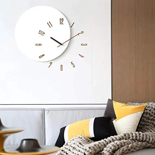 FOLA Modern Wall Clock Decoration Clock Silent Non Ticking Living Room 17.7 inch Bedroom Easy to Read Classroom Clock (Size : White Wood Pointer)