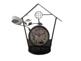 GeekGoodies House Fence Bird Metal Living Room Bedroom Decoration Table Clock (Black)